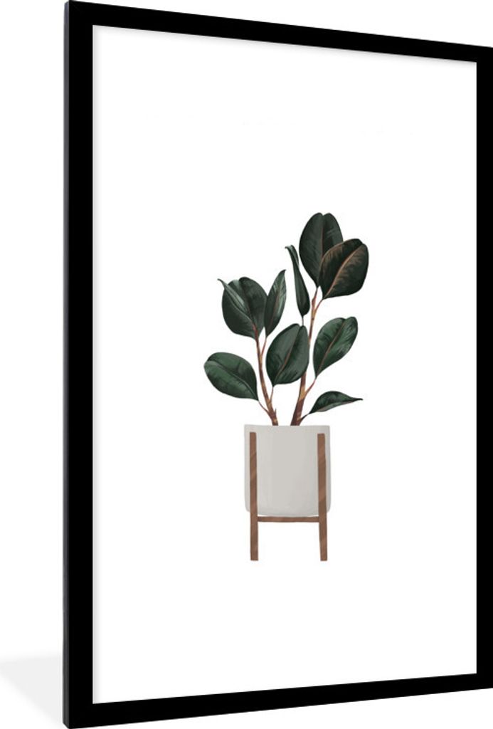 MuchoWow MuchoWow Gerahmtes Poster Pflanzen - Blumentopf - Weiß 60x90 cm - Poster mit zchwarzem Bilderrahmen - Dekoration - Wandposter Wohnzim...