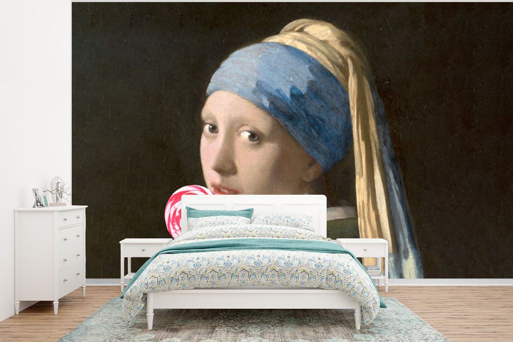 MuchoWow Fototapete für Wohnzimmer oder Schlafzimmer Wandtapete Vinyl Motivtapete Das Mädchen mit dem Perlenohrring - Vermeer - Süßigkeiten -...