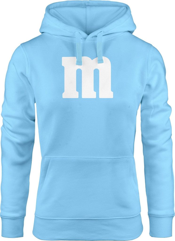 Kapuzen-Pullover Damen Gruppen-Kostüm M Aufdruck Kostüm Fasching Karneval Verkleidung Hoodie Moonworks hellblau S