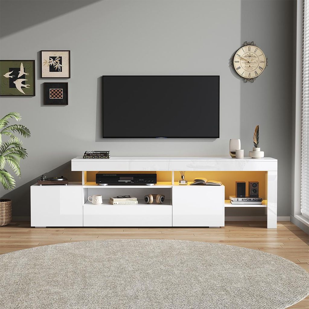 TV-Schrank mit LED und 3 Schränke TV-Tisch TV-Ständer für Fernseher um 85 Zoll 192*37*53cm Weiß