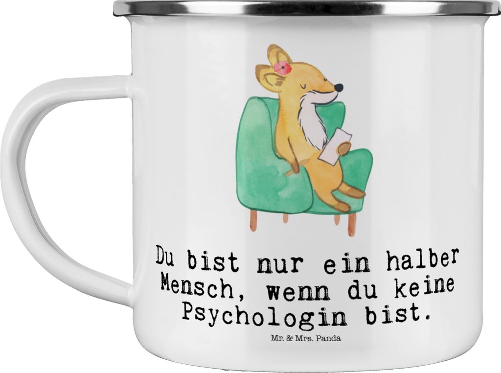 Mr. & Mrs. Panda Emaille Tasse Psychologin Herz - Weiß - Geschenk, Becher, Pott, Teetasse, Haferl