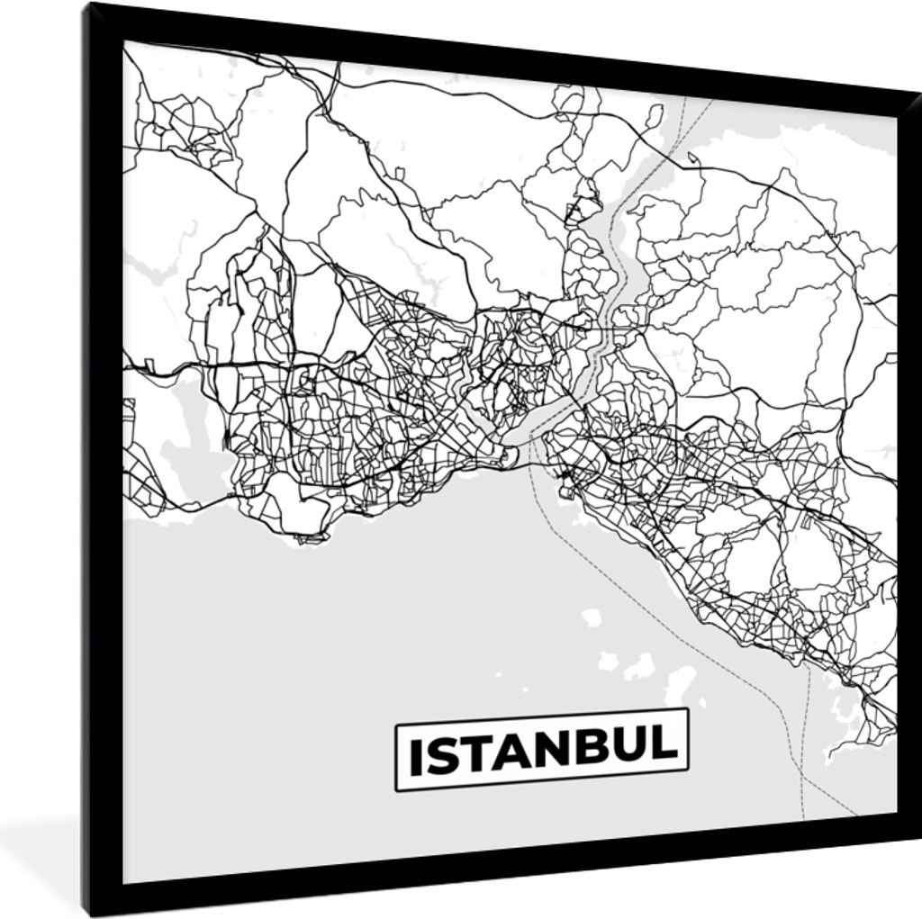 MuchoWow Gerahmtes Poster Karte - Istanbul - Schwarz und weiß - Stadtplan 40x40 cm - Poster mit Schwarzem Bilderrahmen Wandposter Rahmen Foto Bi...