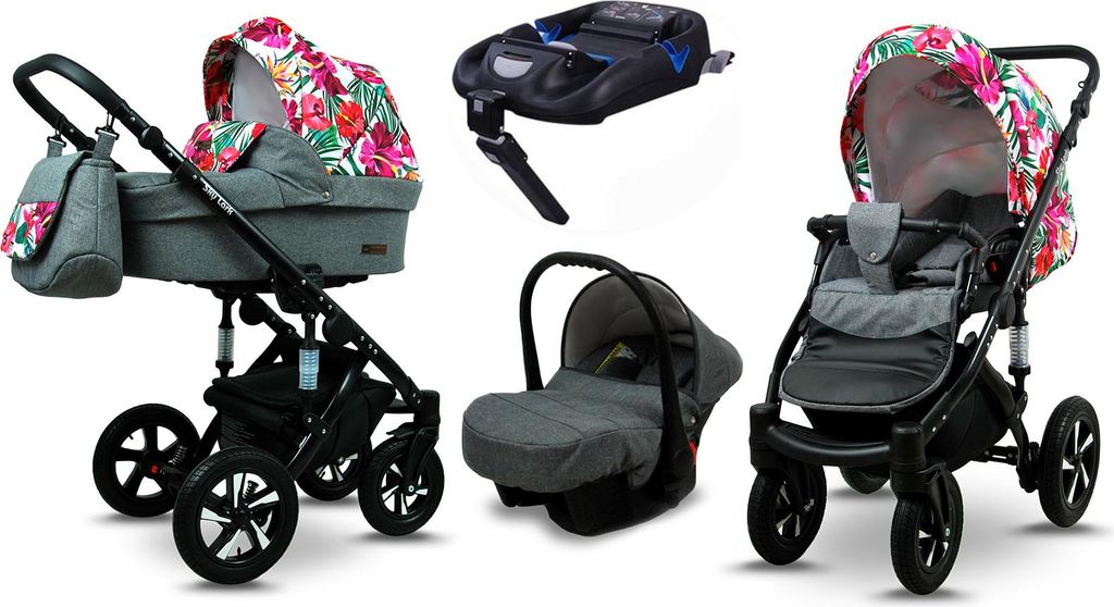 BabyLux Sky Lark | 4in1 Kinderwagen Set | Grey Flex Hibiscus | Kombikinderwagen | Kinderwagense