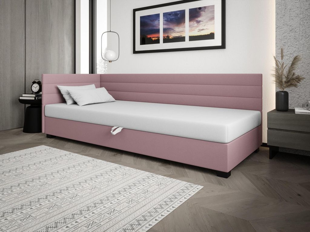 Polsterbett 80x195 KASANDRA PLUS 2 mit Stauraum - rosa/weiß