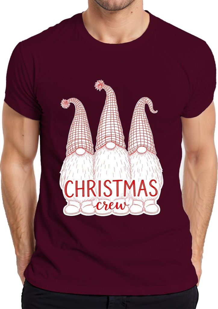 Christmas crew Weihnachtsgnom Gnom Niedlich Skandinavisch Retro Herren T-Shirt, Burgundy, XL