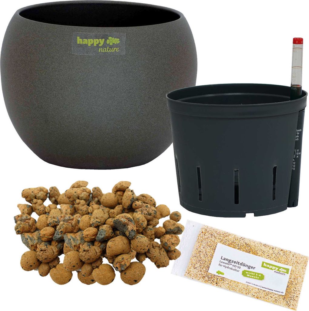 Set5 Keramik Hydro Blumentopf Madeira 11/09 dunkel grau struktur Kugel Ø 14,0 cm H 11,5 cm