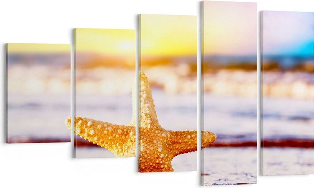 Bild auf Leinwand - Leinwandbild - Starfish Strand Sand Ozean - 100x60cm - Wand Bild - Wanddeko - Leinwanddruck - Bilder - Kunstdruck - Wanddekorat...