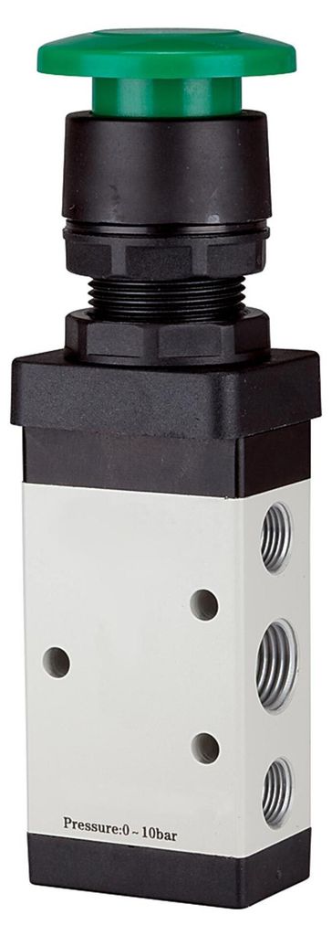 Riegler 5/2-Wegeventil, manuell »M5«, Pilztaster, monostabil, G 1/4, grün