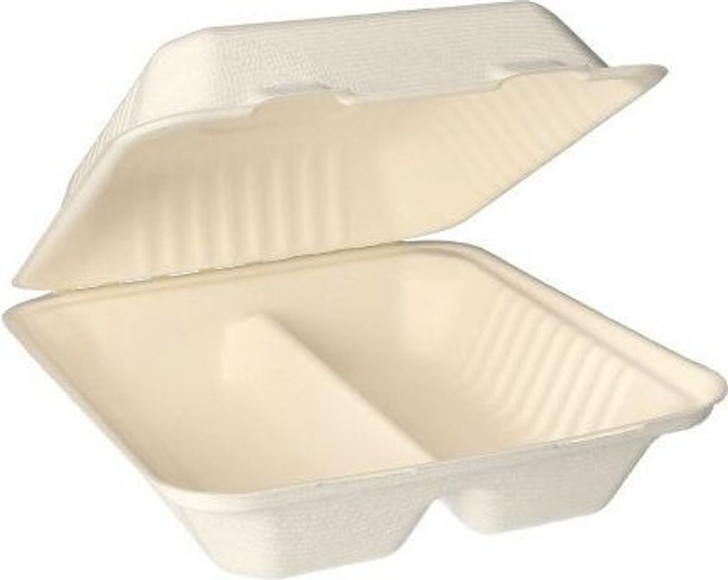 125 Menüboxen, Zuckerrohr "pure" 2-geteilt 7,7 cm x 20 cm x 22 cm weiss