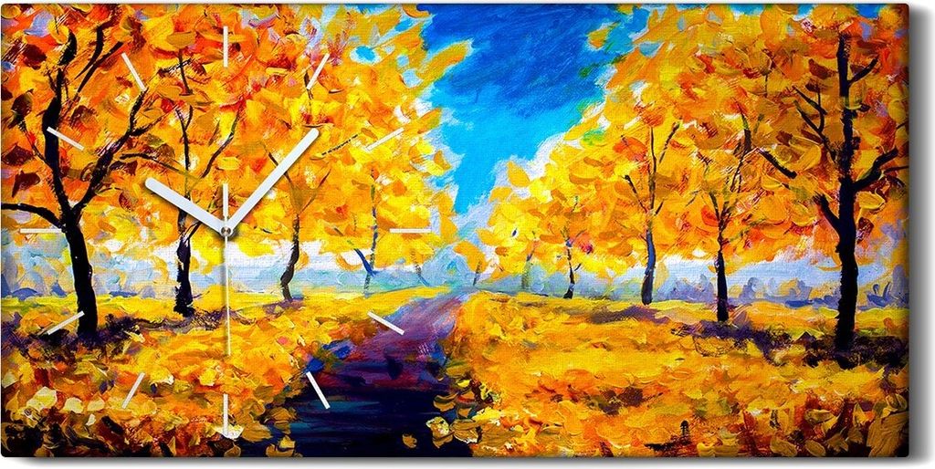 Wanduhr Bürouhr Leinwand Bild Quarz 60x30 Foto Gemälde Herbst gelb Laubpark - weiße Hände