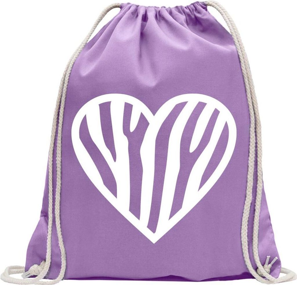 Kiwistar - Turnbeutel - lavendel - Zebra - Fun Rucksack Sport Beutel Gymsack Baumwolle mit Ziehgurt