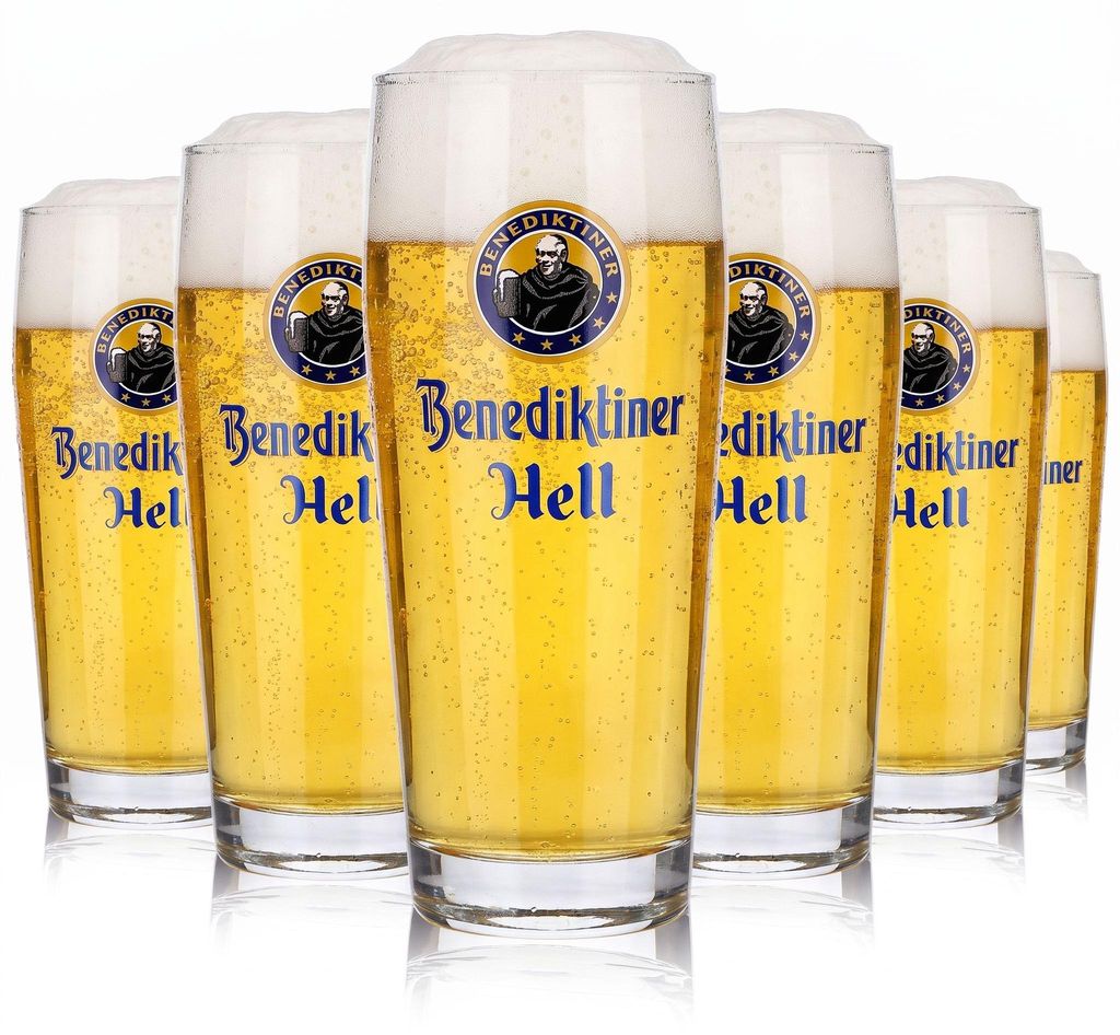 6x Benediktiner Weissbräu Bier Glas 0,5l Willi Becher Hell