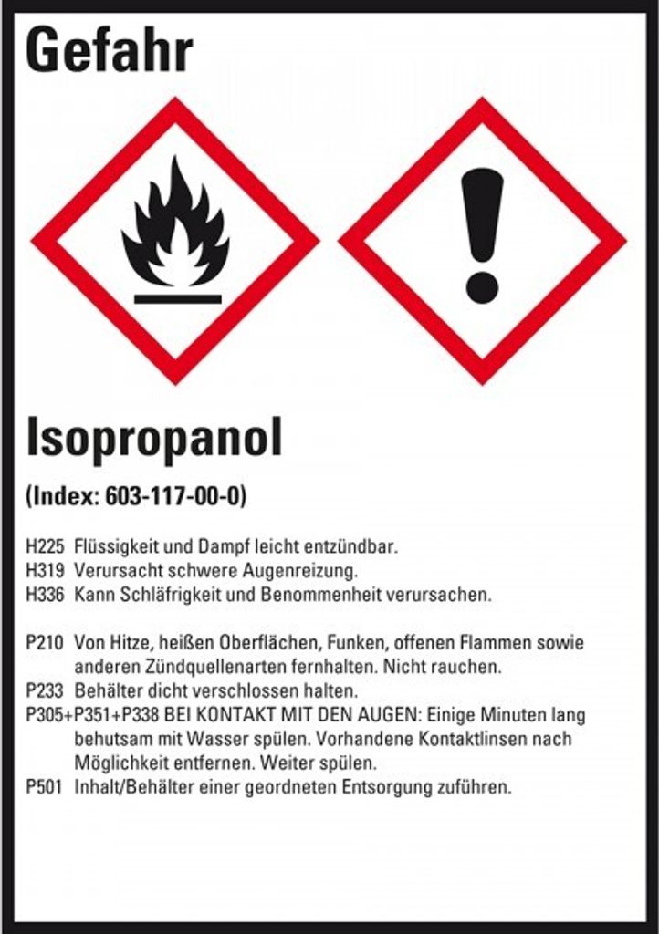 Dreifke Aufkleber I Gefahrstoffetikett Isopropanol, GefStoffV/GHS/CLP, Folie...