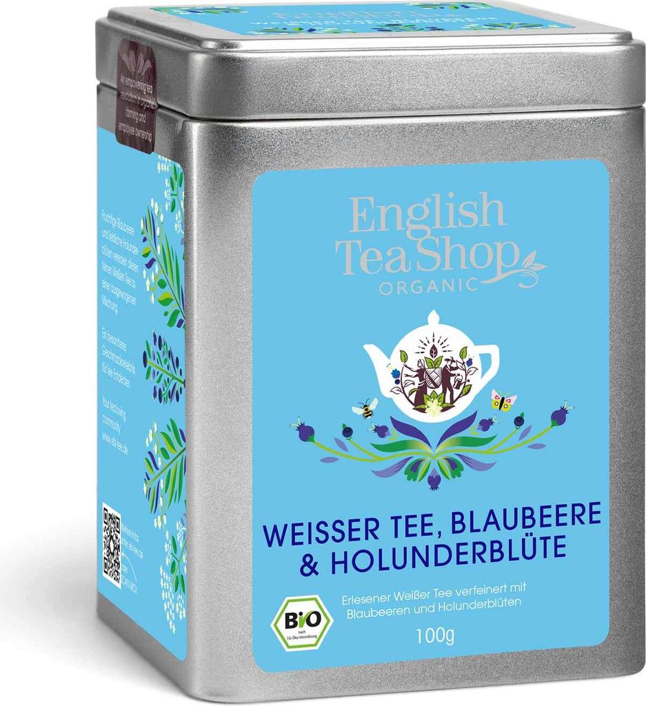 ETS - Weißer Tee, Blaubeere & Holunderblüte, BIO, Loser Tee, 100g Dose