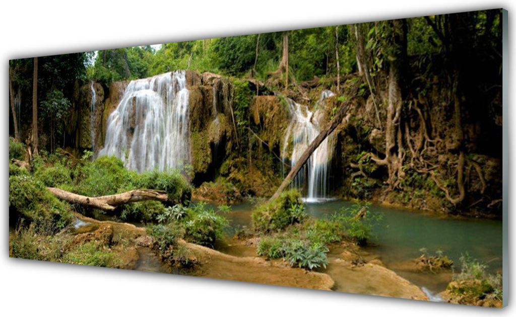 Glasbilder 125x50 Wandbild Druck auf Glas Wasserfall Fluss Wald Natur