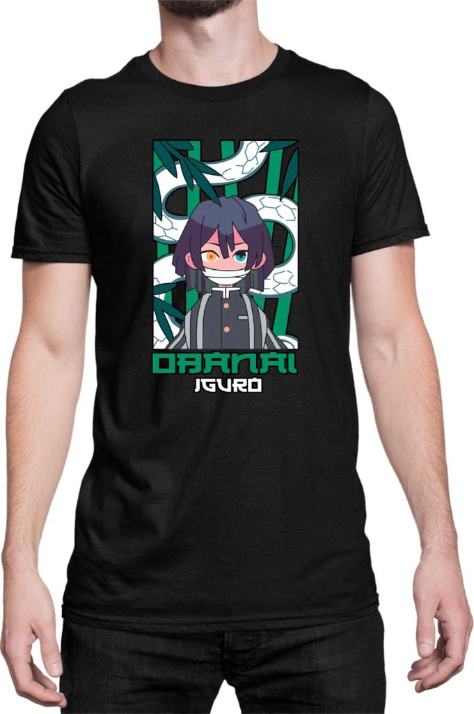 Herren T-Shirt Japan Anime Manga Demon Anime Slayer Obanai Iguro Hashira, Man L / Schwarz