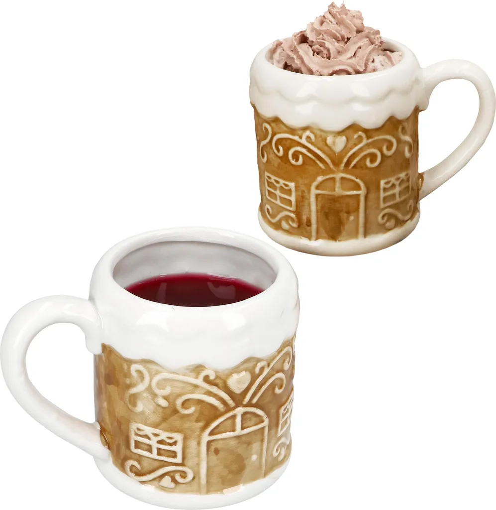 Set Regalo 2 Tazze Natale Gres 350ml - Casetta Pan di Zenzero