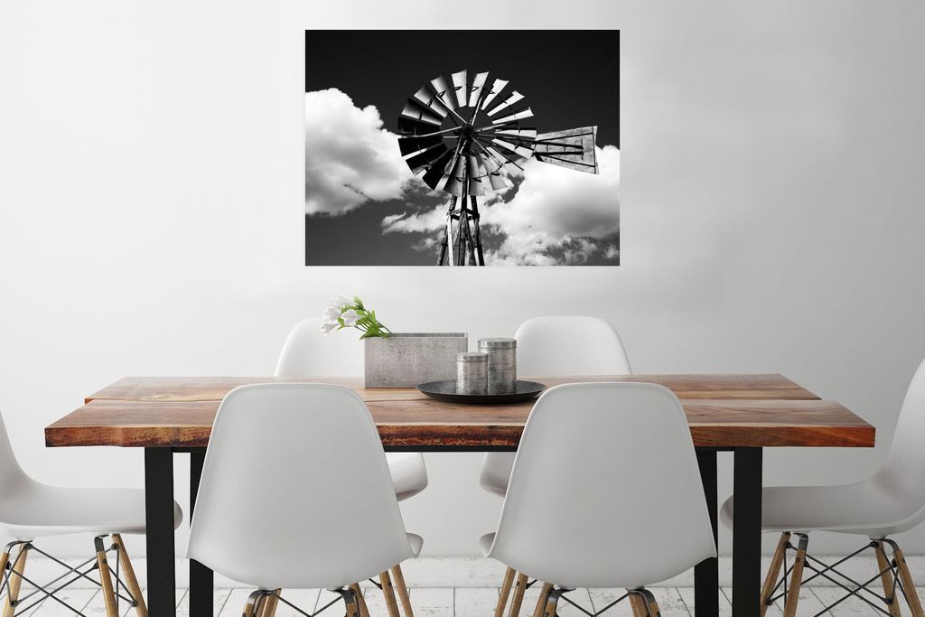MuchoWow Poster Windmühle - Vintage - Schwarz - Weiß 80x60 cm - Kunst für zu Hause
