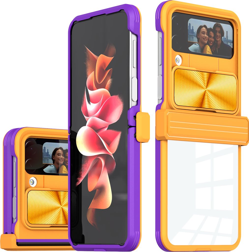 Hülle für Samsung Galaxy Z Flip 4 Transparent TPU Bumper Scharnierschutz Schutzhülle mit Schiebe Kamera Schutz Gelb