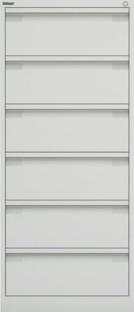 Karteischrank, BxTxH 570x622x1321 mm, DIN A5, zweibahnig, 6 Schubladen, Griffleiste, reinweiß