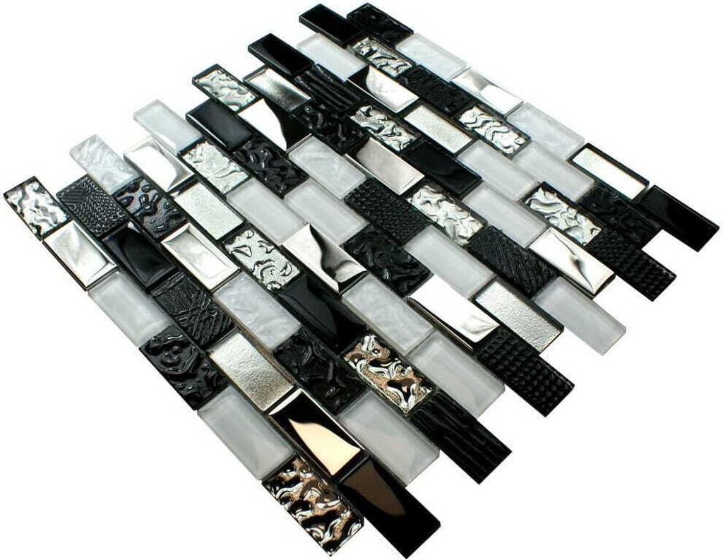 mosaico di vetro bianco e nero "VOLCANO BRICK", tessera di Immagine del prodotto 