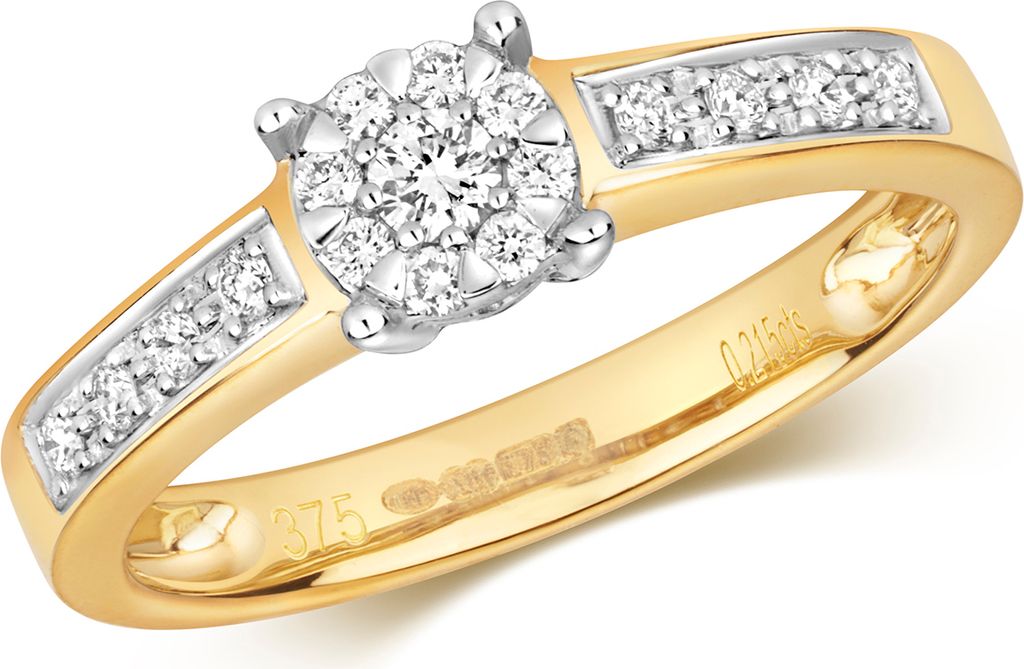 Funkelndes Feuer 9 Karat (375) Gold Damen - Diamant Solitärring Brillant-Schliff 0.21 Karat G - I1 I2, 53 (16.9); TRS317019KYRSM