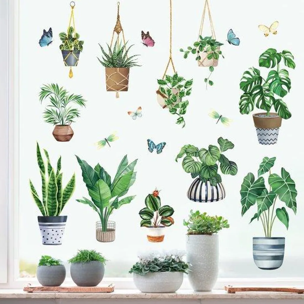 Autocollants de vitre feuilles vertes décoratifs pour cuisine 20x30cm