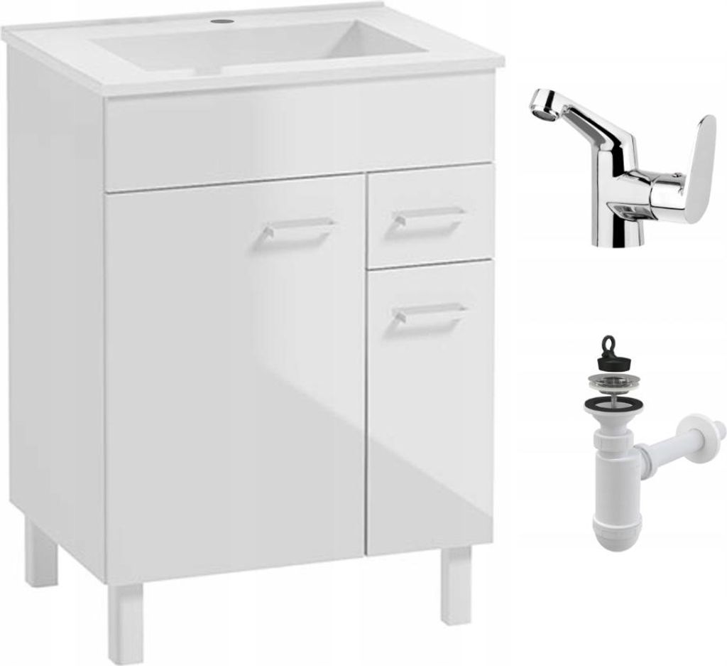 Stamar Badezimmerschrank mit Waschbecken Stehend 60cm Weiß Produktbild 