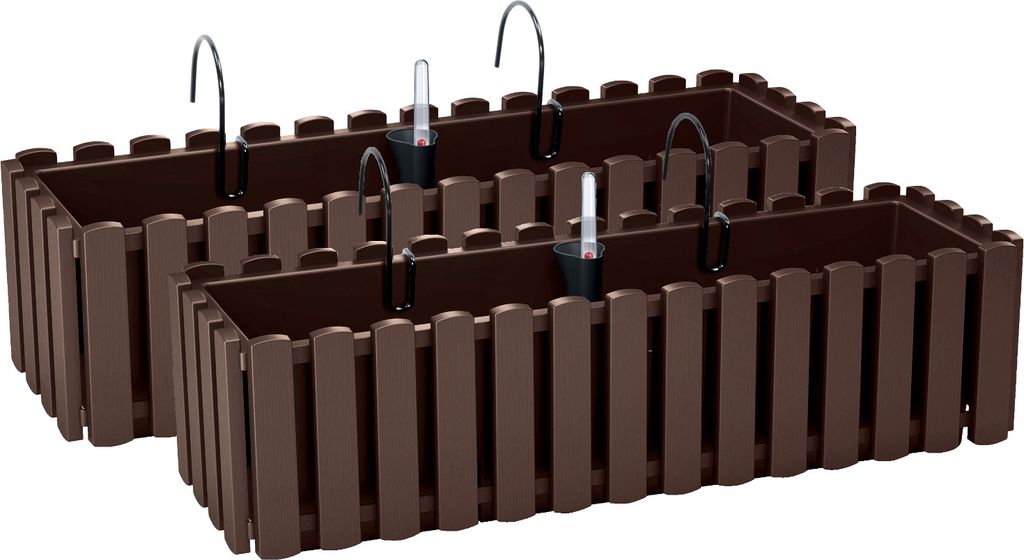 2x Blumenkasten 60 cm Blumentopf mit Halterungen Pflanztopf Wasserstandsanzeiger Balkonkasten Pflanzkästen Braun