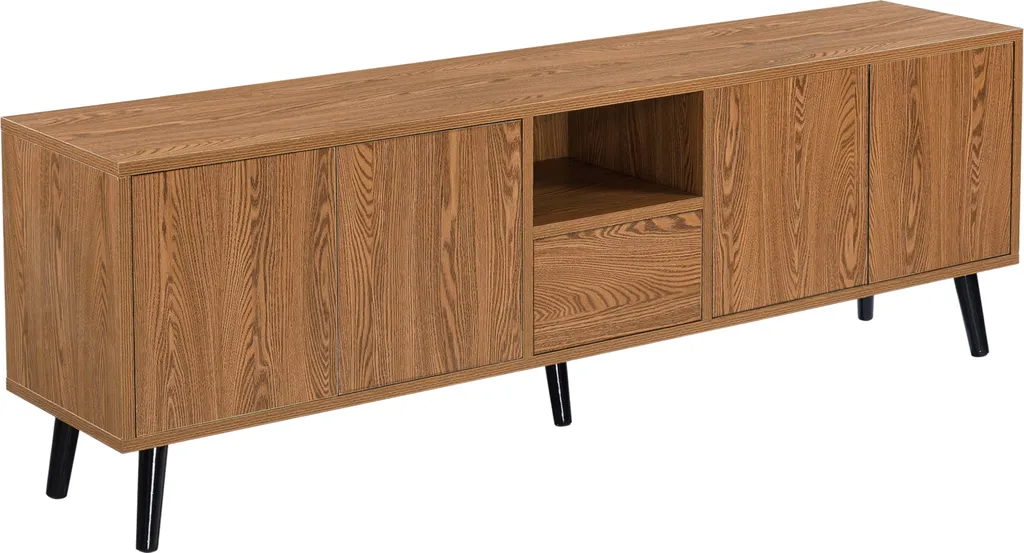 Meuble TV 140 cm bois foncé pour salon - Idéal pour rangement média