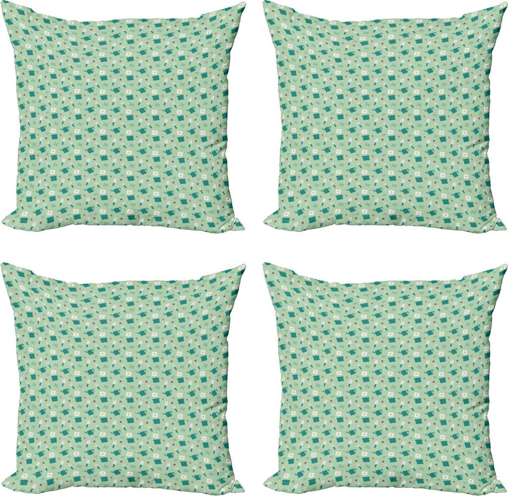 ABAKUHAUS Garten-Kunst Kissenbezug Set (4 Stück), Bunte Garten, Moderner Doppelseitiger Digitaldruck, 60 cm x 60 cm, Hellgrün Teal