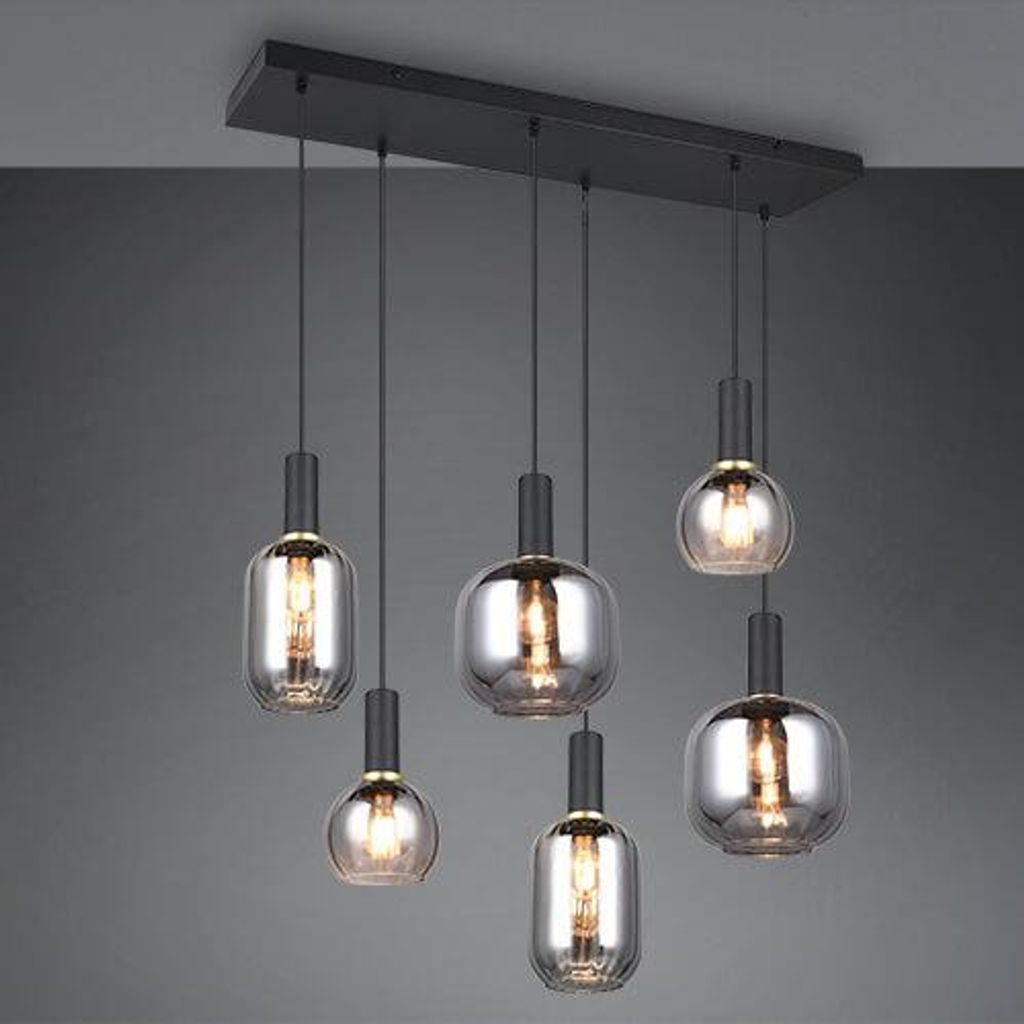 Suspension DIVA noir-fumé-chromé 6xE27x10W verre dim. : Image du produit 