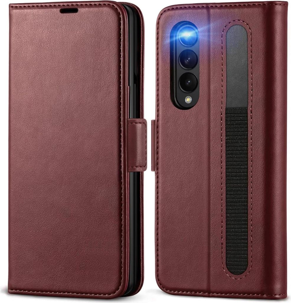 Handyhülle für Samsung Galaxy Z Fold 3 Hülle Flip Case Halter Stift Pen Tasche Schutzhülle, Brombeere