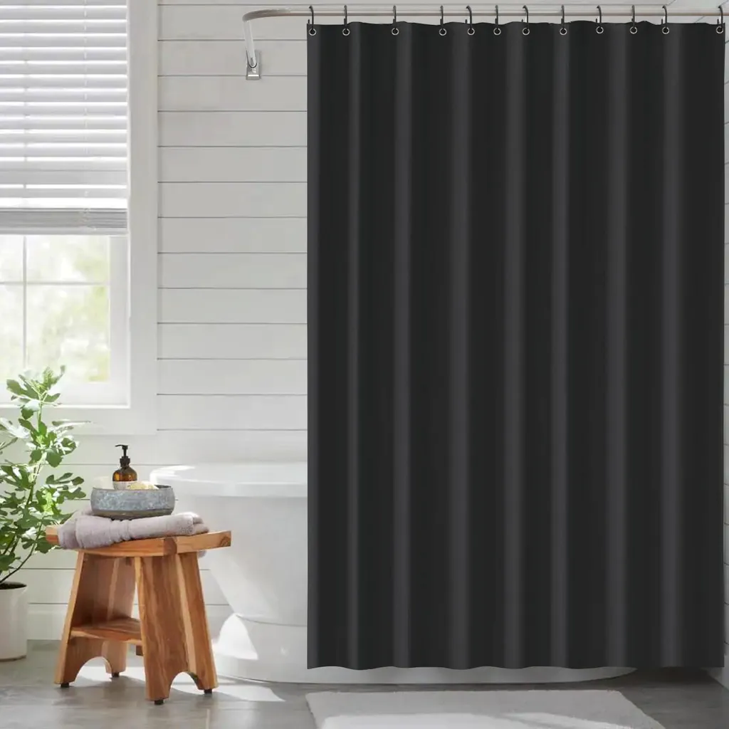 Rideau de douche noir 180x200 imperméable pour baignoire familiale