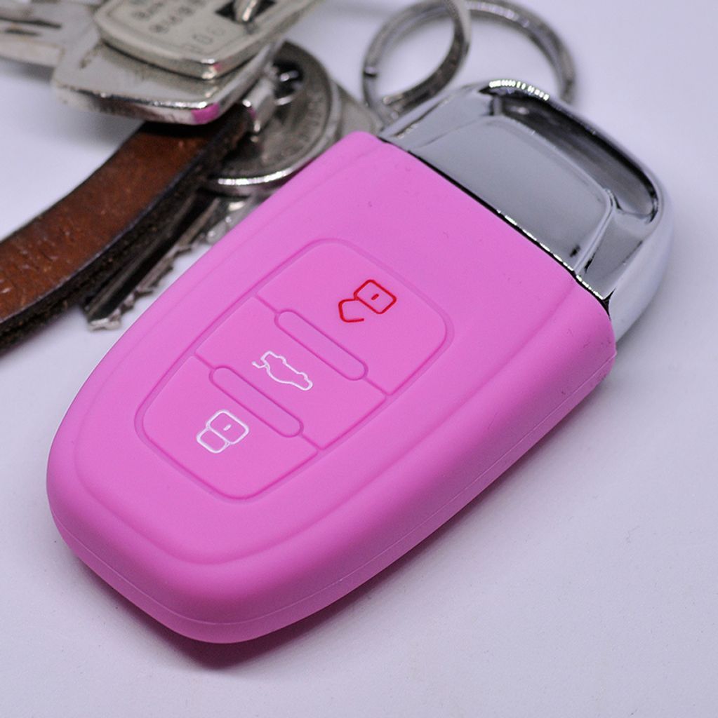 Auto Schlüssel Hülle Silikon Schutz Cover Rosa kompatibel mit Audi A5 S5 A4 S4 Q3 Q5 A6 S6 R8 TT 3 Tasten KEYLESS SMARTKEY
