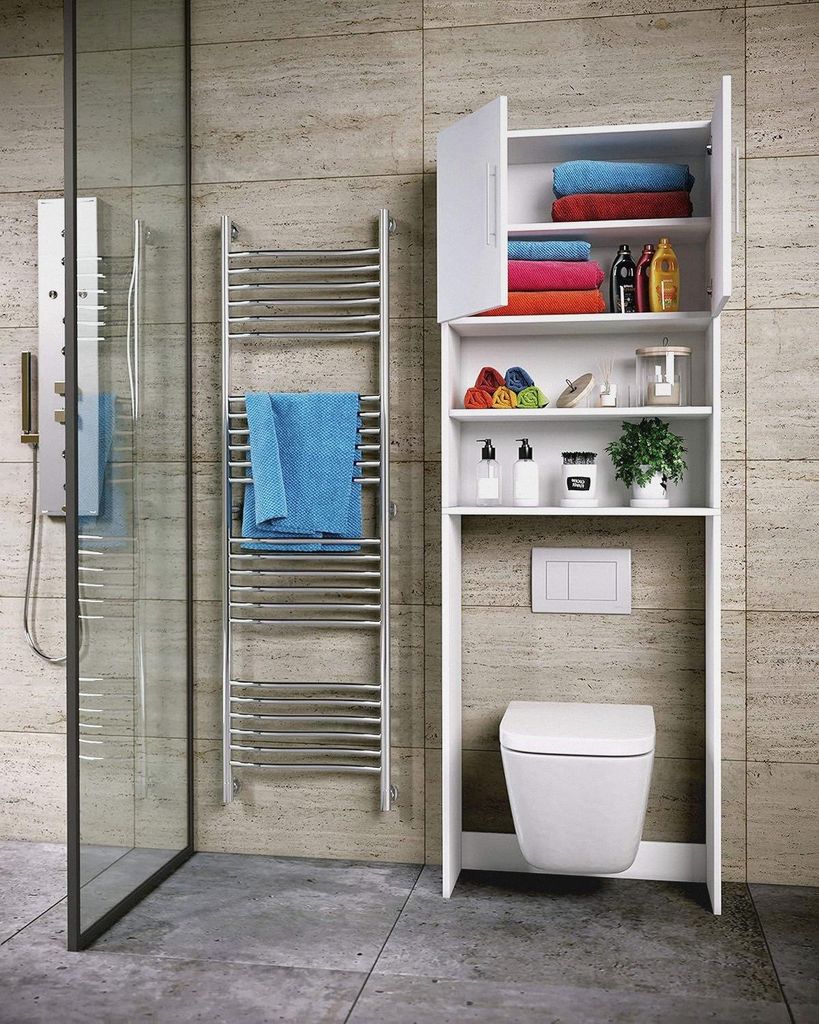 Holz WC Toilette Regal | Toilettenüberbau | Überbauschrank | Wandschrank | Maße ca. B. 64 x H. 190 x T. 25 cm - Totas