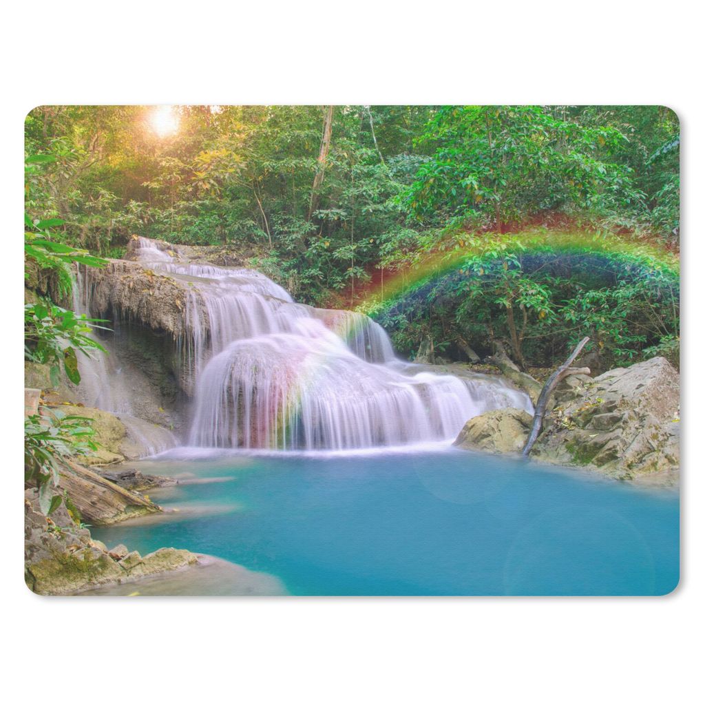 MuchoWow Mauspad Mousepad Regenbogen - Sonne - Wasserfall - Natur 40x30 cm - Mousepads - Maus Mat - Pad - Mausunterlage - Anti Rutsch