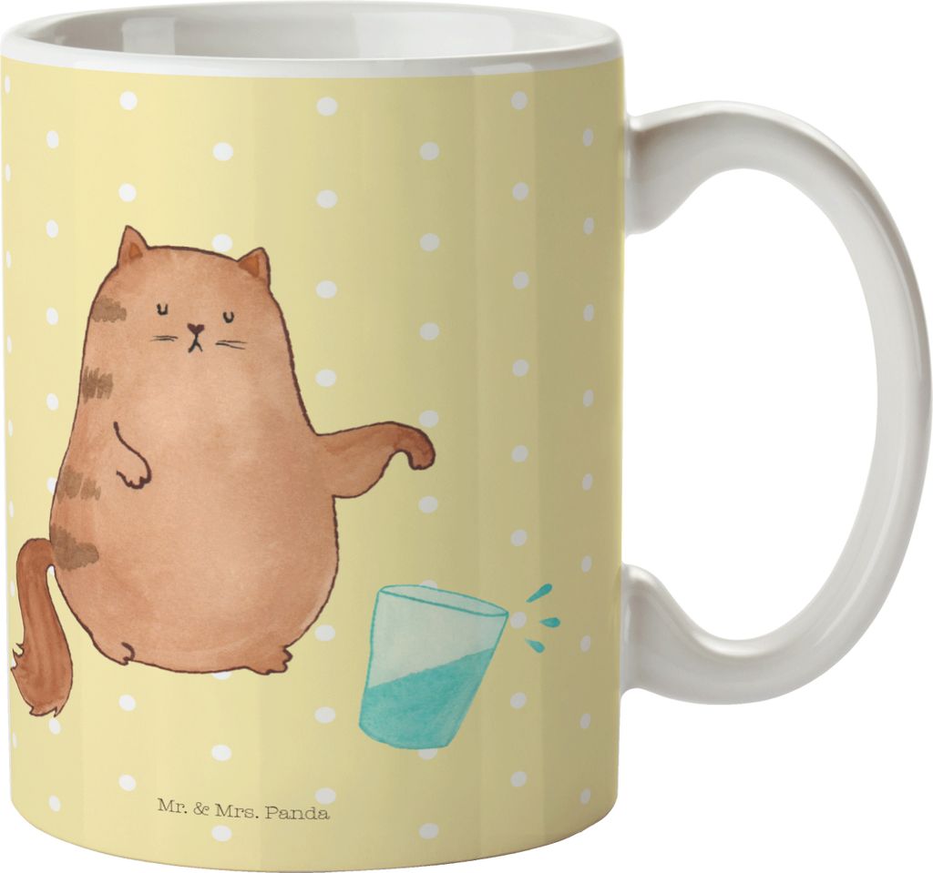 Mr. & Mrs. Panda Tasse Katze Wasserglas - Gelb Pastell - Geschenk, Becher, Wasser, Kaffeetasse, Trinkbecher, Haustier, Teetasse, Kaffeebecher, Katz...