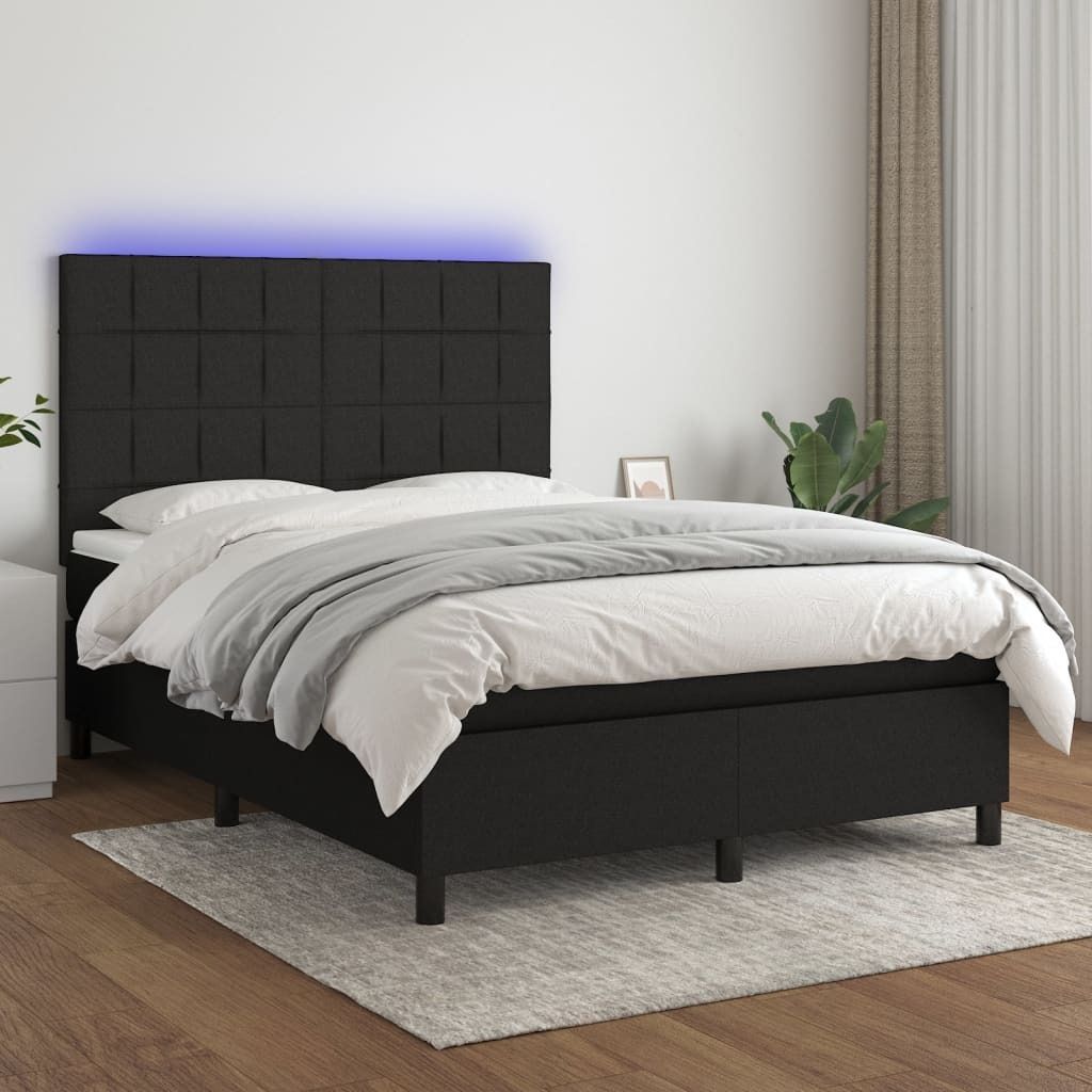 The Living Store Boxspringbett mit Matratze & LED Schwarz 140x190 cm Stoff
