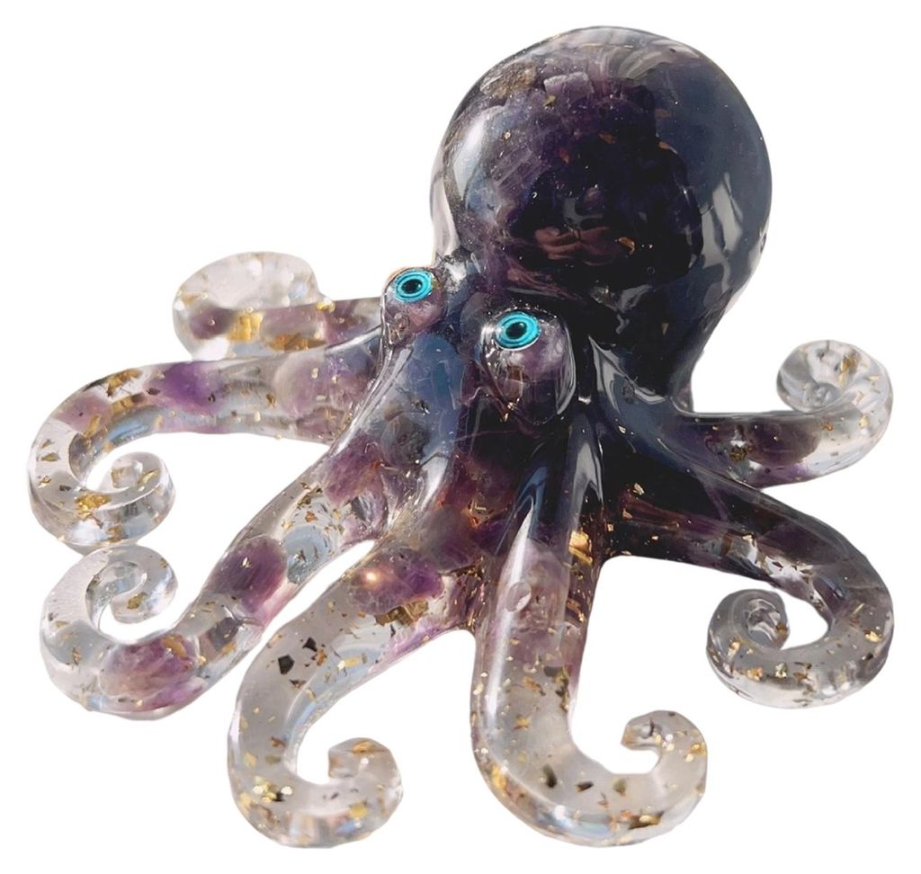 Oktopus-Ornament aus Kunstkristall und Epoxidharz, Heilstein-Oktopus-Statue, Meerestierfigur, Tischdekoration C