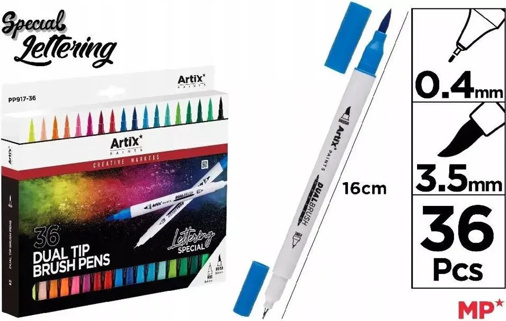 Marqueur Artix 36 couleurs à double pointe pinceau et pointe fine pro