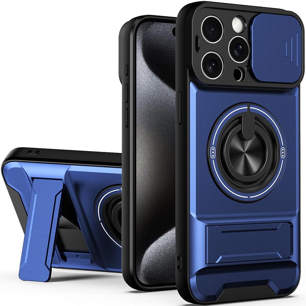 Magnetisch Hülle für iPhone 15 Plus Militär Stoßfest Hülle mit Dia Kameraschutz und Ringhalter Ständer Blau