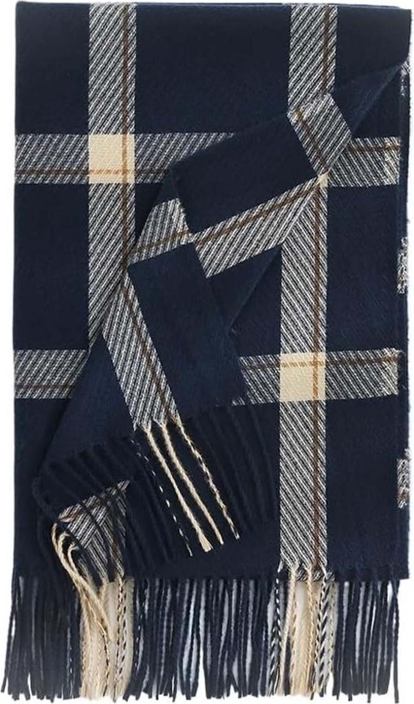 MODFU Schals, Gestreifter Karomuster Kaschmir-Imitat Schal, Weich, Warm & Vielseitig als Schal oder Poncho – Perfekt für Herbst und Winter, Blau