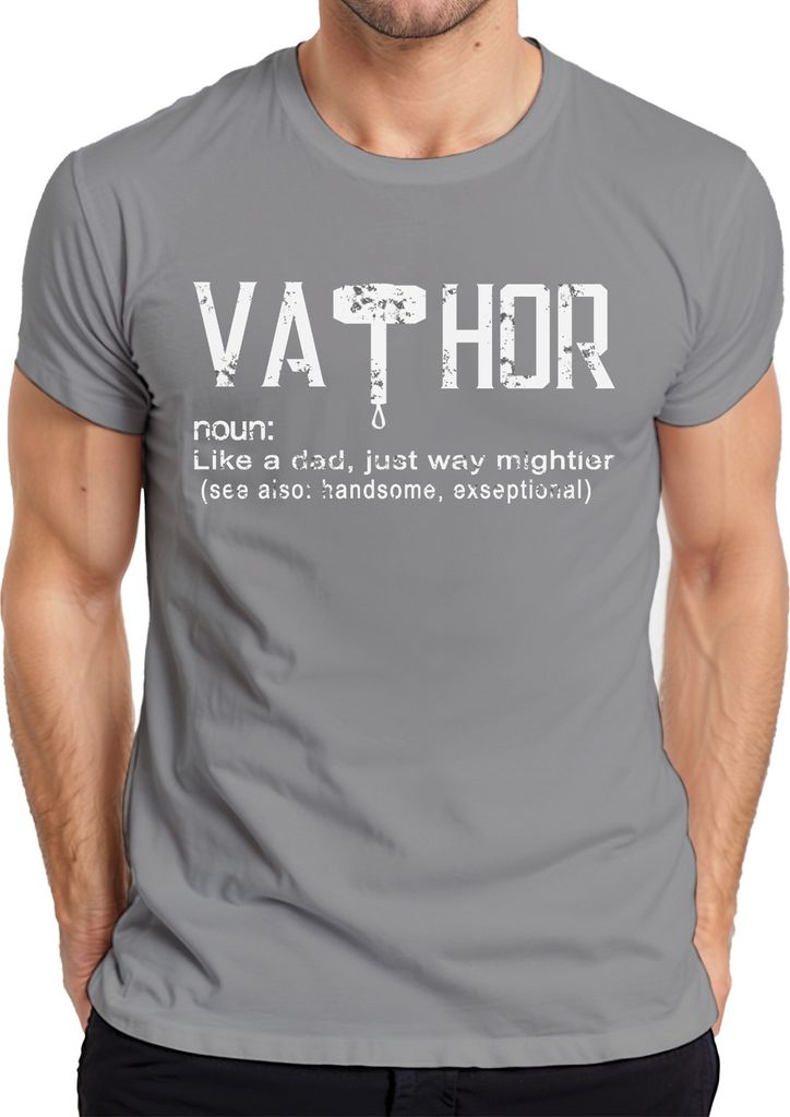 Vathor like a dad just way mightier Vatertag Wikinger Geschenk Herren T-Shirt, Grau, L