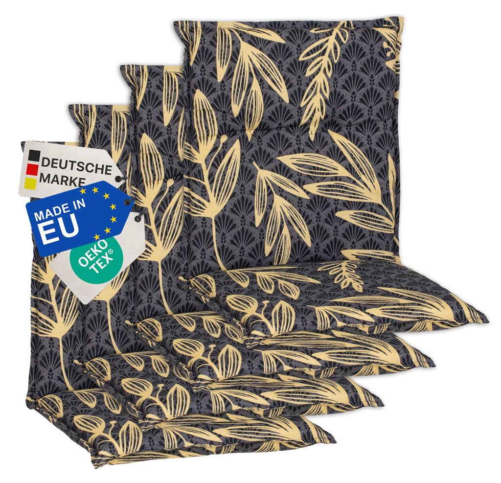NYVI Gartenstuhl Auflagen Niedriglehner 4er Set Barcelona - UV-Beständig, Atmungsaktiv, Strapazierfähig - Niedriglehnerauflagen Sitzkissen Outdoo...