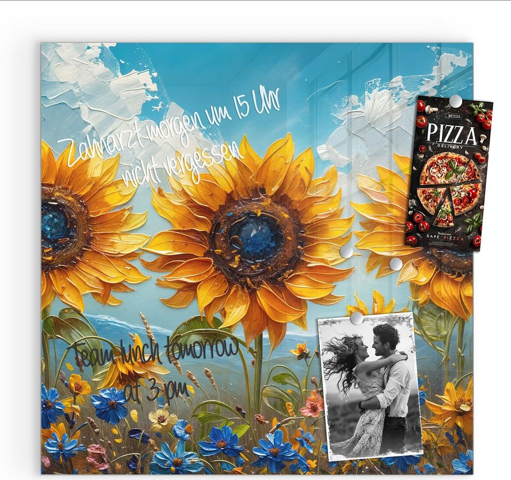 Magnettafel 50x50cm Pinnwand Whiteboard beschreibbar - Sonnenblumenwiese