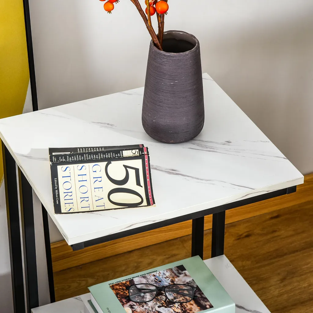 Table d'appoint chambre et séjour avec étagère effet marbre chic - 9