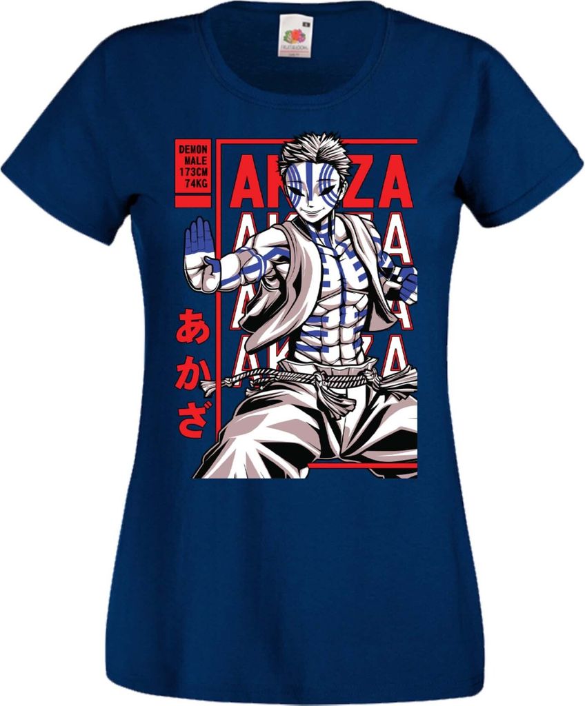 Damen T-Shirt Manga Anime Demon Anime Slayer Akaza Upper Rank Akaza, Lady 2XL / Dunkelblau