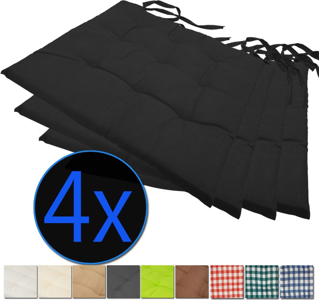 Stuhlkissen Nizza 38x38 cm 4er Pack Sitzkissen mit Steppung, Farbe:Anthrazit