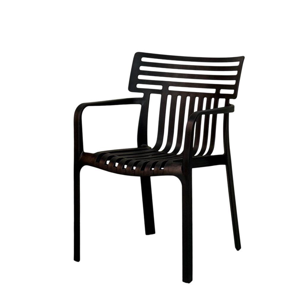 Floordirekt Gartenstuhl Sitwell, stapelbar aus Kunststoff mit Armlehnen, wetterfest & UV-beständig Stuhl für Balkon & Terrasse – Schwarz, 1 Stk.